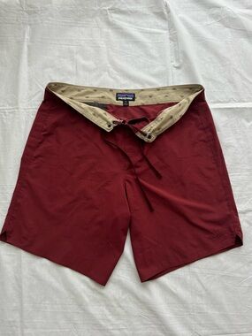 Patagonia Maroon Men's Board Shorts with Tan Waistband